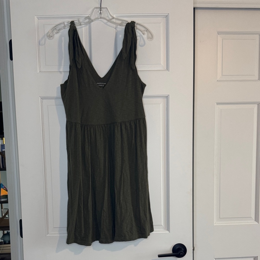 American Eagle Outfitters Olive Green Tie-Shoulder Mini Dress